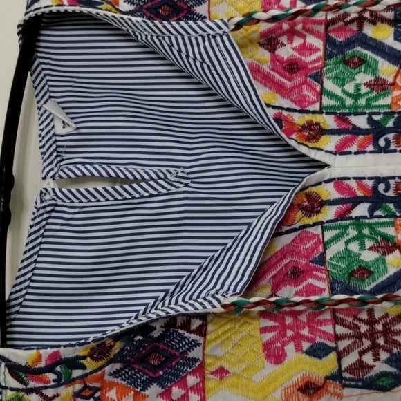 Blue white peasant blouse top striped embroidered boho size XL unbranded - Picture 4 of 8